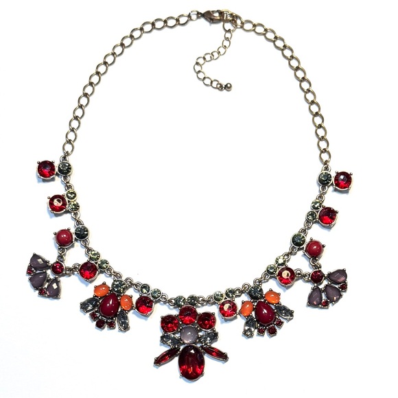 Rhinestone Dressy Statement Necklace 18” Red and Multi Color Stones - Picture 9 of 9